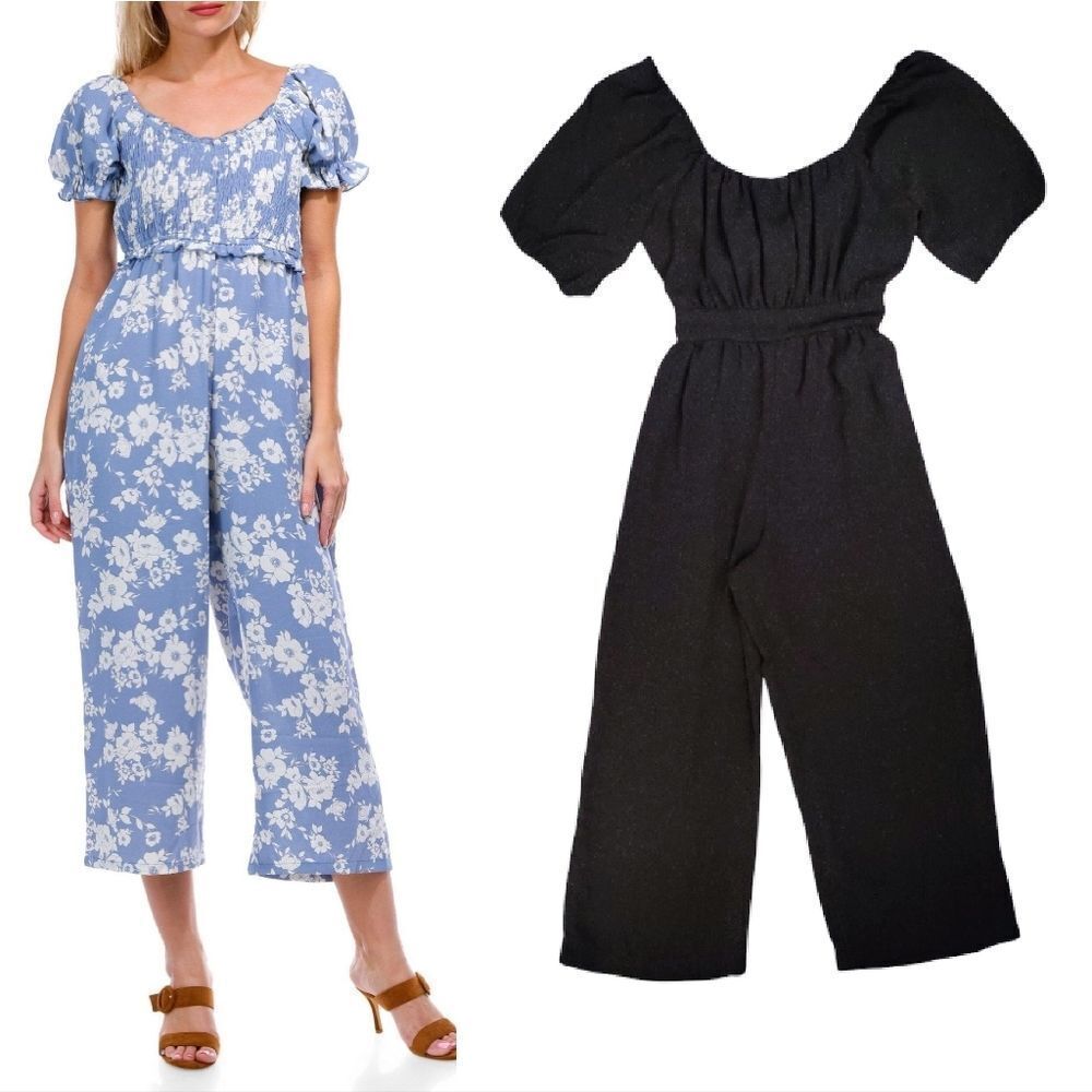 Inspired Hearts Solid Black Tie Back Cropped Wide… - image 1